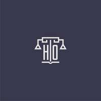 ho monogramme initial pour le logo du cabinet d'avocats avec image vectorielle d'échelles vecteur