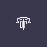 op monogramme initial pour le logo du cabinet d'avocats avec image vectorielle d'échelles vecteur