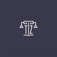 monogramme initial tz pour le logo du cabinet d'avocats avec image vectorielle d'échelles vecteur