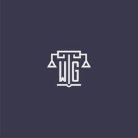 wg monogramme initial pour le logo du cabinet d'avocats avec image vectorielle d'échelles vecteur