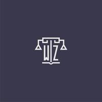 wz monogramme initial pour le logo du cabinet d'avocats avec image vectorielle d'échelles vecteur