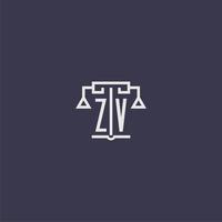 monogramme initial zv pour logo de cabinet d'avocats avec image vectorielle d'échelles vecteur