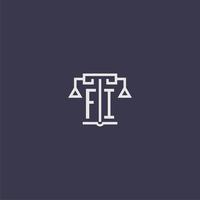 fi monogramme initial pour le logo du cabinet d'avocats avec image vectorielle d'échelles vecteur