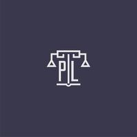 pl monogramme initial pour le logo du cabinet d'avocats avec image vectorielle d'échelles vecteur