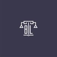 monogramme initial bl pour logo de cabinet d'avocats avec image vectorielle d'échelles vecteur
