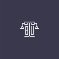 bu monogramme initial pour le logo du cabinet d'avocats avec image vectorielle d'échelles vecteur