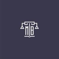 monogramme initial mb pour logo de cabinet d'avocats avec image vectorielle d'échelles vecteur