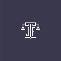 jf monogramme initial pour le logo du cabinet d'avocats avec image vectorielle d'échelles vecteur