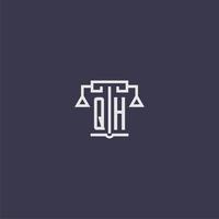 qh monogramme initial pour le logo du cabinet d'avocats avec image vectorielle d'échelles vecteur