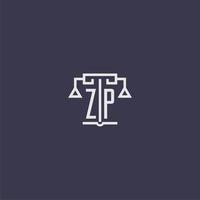 monogramme initial zp pour logo de cabinet d'avocats avec image vectorielle d'échelles vecteur