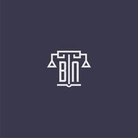 bn monogramme initial pour le logo du cabinet d'avocats avec image vectorielle d'échelles vecteur