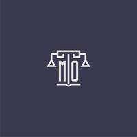 mo monogramme initial pour le logo du cabinet d'avocats avec image vectorielle d'échelles vecteur