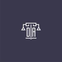 da monogramme initial pour le logo du cabinet d'avocats avec image vectorielle d'échelles vecteur