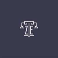 ze monogramme initial pour le logo du cabinet d'avocats avec image vectorielle d'échelles vecteur