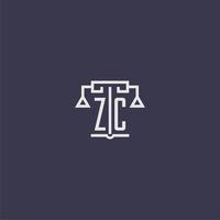 monogramme initial zc pour logo de cabinet d'avocats avec image vectorielle d'échelles vecteur