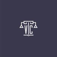 vc monogramme initial pour le logo du cabinet d'avocats avec image vectorielle d'échelles vecteur
