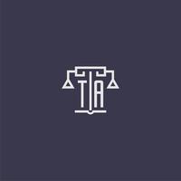 ta monogramme initial pour le logo du cabinet d'avocats avec image vectorielle d'échelles vecteur