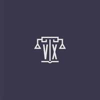 vx monogramme initial pour le logo du cabinet d'avocats avec image vectorielle d'échelles vecteur