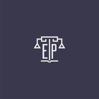 monogramme initial ep pour logo de cabinet d'avocats avec image vectorielle d'échelles vecteur