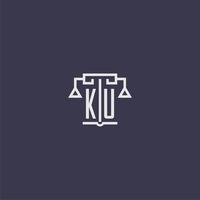 ku monogramme initial pour le logo du cabinet d'avocats avec image vectorielle d'échelles vecteur