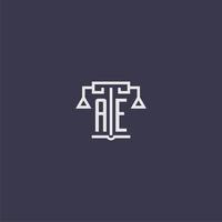 ae monogramme initial pour le logo du cabinet d'avocats avec image vectorielle d'échelles vecteur