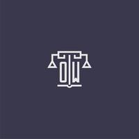 ow monogramme initial pour le logo du cabinet d'avocats avec image vectorielle d'échelles vecteur