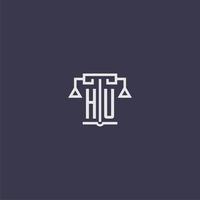 hu monogramme initial pour le logo du cabinet d'avocats avec image vectorielle d'échelles vecteur