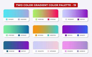 palette de couleurs dégradées avec codes de couleur en rvb ou hexadécimal, catalogue, couleurs à la mode, ensemble d'échantillons de dégradé illustration vectorielle, guides de couleurs vecteur