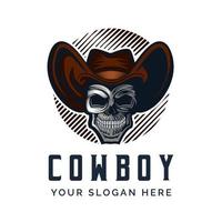 tête de cowboy crâne chapeau logo illustration vectorielle vecteur