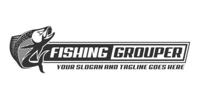logo de pêche au mérou, illustration vectorielle de modèle de conception de poisson sautant. idéal à utiliser comme logo de n'importe quelle entreprise de pêche vecteur