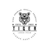 logo tête de tigre design vintage illustration vectorielle noir et blanc vecteur