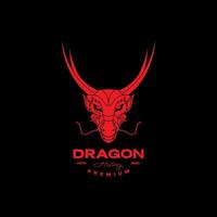 visage effrayant dragon rouge avec vecteur de conception de logo sombre corne