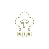 vecteur de conception de logo minimal de ligne de visage ethnique culture