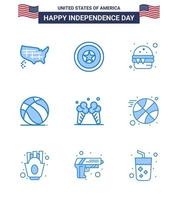 4 juillet usa joyeux jour de l'indépendance icône symboles groupe de 9 blues moderne de glace usa burger football américain modifiable usa day vector design elements