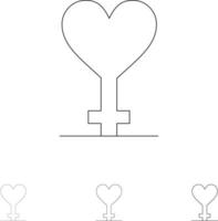 symbole de sexe coeur jeu d'icônes de ligne noire audacieuse et mince vecteur