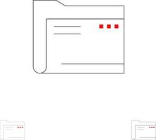 dossier archive document informatique stockage de fichiers vides jeu d'icônes de ligne noire audacieuse et mince vecteur
