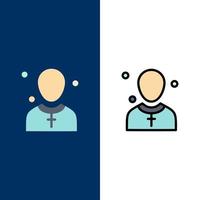 église chrétienne mâle homme prédicateur icônes plat et ligne remplie icône ensemble vecteur fond bleu
