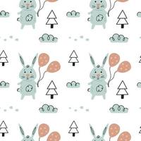 lapin mignon dans un modèle sans couture de forêt d'hiver. doodle lapin papier baby shower fond d'écran scandinave. conception de tissu textile pour enfants vecteur