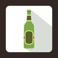 bouteille verte d'icône de bière, style plat vecteur