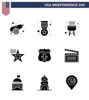 ensemble de 9 icônes de la journée des états-unis symboles américains signes de la fête de l'indépendance pour le bouclier américain barbecue usa américain modifiable éléments de conception de vecteur de la journée des états-unis