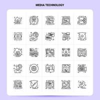 contour 25 médias technologie jeu d'icônes vecteur ligne style conception noir icônes ensemble linéaire pictogramme pack web et mobile affaires idées conception illustration vectorielle