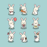 collection d'icônes de lapin mignon vecteur
