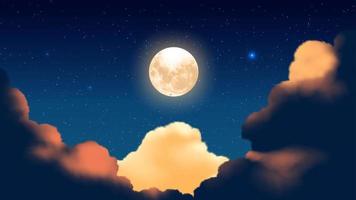 cumulonimbus la nuit avec un fond de nuit étoilée et une grande pleine lune vecteur