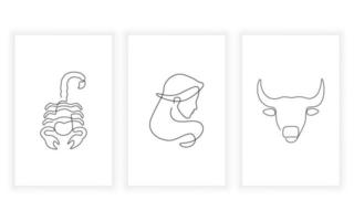 ensemble de dessin au trait de symbole du zodiaque et concept minimaliste de ligne continue. vecteur