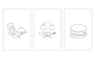 ensemble de cuisine et de restaurant, dessin au trait alimentaire, ligne continue. pour la conception de logos. vecteur