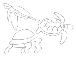 ensemble de dessin au trait de tortue animale marine, ligne continue. pour la conception de logo et imprimable vecteur