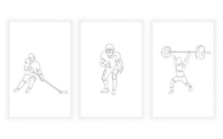 ensemble de dessins au trait sport et athlète et concept minimaliste de ligne continue. hockey rugby haltérophile vecteur