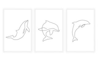 ensemble de minimalisme moderne de vecteur d'illustration de dessin de poissons, de dauphins et de baleines d'animaux marins.