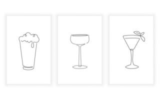 ensemble de dessin au trait boisson et boisson, ligne continue. pour la conception de logos. bière, cocktail, vin vecteur