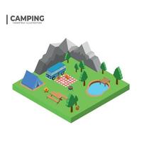 conception isométrique de jeu de camping. illustration vectorielle vecteur